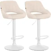 CLP 2er Set Barhocker Milet Stoffbezüge höhenverstellbar drehbar mit Rückenlehnen | Farbe creme Material Gestell Metall matt weiss