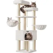 Feandrea Kratzbaum, mehrstöckiger Katzenbaum, dicke Sisalstämme, für große Katzen, Katzenkratzbaum, weiß