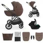 Kinderkraft PRIME 3 Kinderwagen 3-in-1 mit Babyschale MINK PRO 2, leicht faltbar große Räder, 8/12 Einhand-Faltung Travel System, Braun