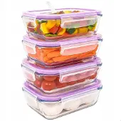 Markenlos Glasbehälter 600 ml - 4er Set, luftdicht, mikrowellen- und spülmaschinengeeignet