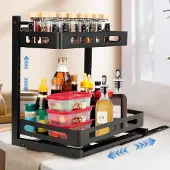 Famanu Unterbau-Organizer für die Küche - 2-stufig, ausziehbar und höhenverstellbar, schwarz