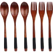Famanu Besteckset aus natürlichem Holz, lange Griffe, japanischer Stil - 6 Stück