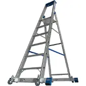 Krause Stufenstehleiter, mit 6 Stufen, Aluminium, fahrbar mit Traverse