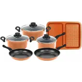 Herzberg HG-04838: Kupferfarbener Küchen-Set mit Antihaftbeschichtung, 9-teilig