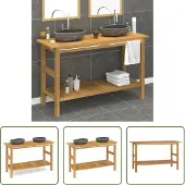 The Living Store Waschtisch mit Flussstein-Waschbecken Massivholz Teak