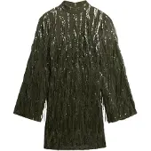 Superdry für Damen. W8011989A Grünes Minikleid mit Pailletten und Fransen (XS), Party, Polyester, Langarm
