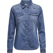 ONLY Jeansbluse "ONLALEXA L/S DNM SHIRT FS NOOS", Damen, Gr. S, blau (medium blau denim), Web, Obermaterial: 100% Baumwolle, unifarben, regular fit, Blusen Jeansbluse