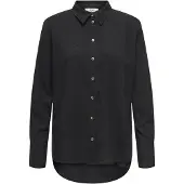 JDY Hemdbluse "JDYSAY L/S LINEN LOOSE SHIRT WVN NOOS", Damen, Gr. M, schwarz, Web, Obermaterial: 55% Leinen, 45% Viskose, unifarben, loose fit Po-bedeckend, Blusen Hemdbluse