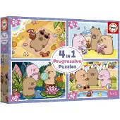Educa Puzzle-Set Capyfun - 4 Kinderpuzzles aus Karton - bunt