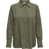 JDY Hemdbluse "JDYSAY L/S LINEN LOOSE SHIRT WVN NOOS", Damen, Gr. M, grün (kalamata), Web, Obermaterial: 55% Leinen, 45% Viskose, unifarben, loose fit Po-bedeckend, Blusen Hemdbluse