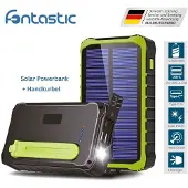 Fontastic Solar Outdoor Power Bank Crank10 10000mAh schwarz Solarpanel, Handkurbel, Taschenlampe, USB-A, Typ-C
