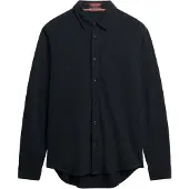 Superdry für Herren. M4011000A Langärmeliges Piqué-Hemd mit marineblauem, ausgefranstem Stoff (L), Lässig, Baumwolle, Langarm