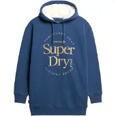 Superdry für Damen. W8011756A Kleid mit Kapuze und metallischem Luxe-Logo blau (XXS/XS), Lässig, Baumwolle, Langarm, Nachhaltig