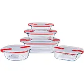 Pyrex 5er-Set Aufbewahrungsbehälter – – Koch- und Wärmebehälter – Glas – Deckel mit Dampfventilen. Speziell für die Mikrowelle geeignet.