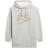Superdry für Damen. W8011756A Graues Kapuzenkleid von Luxe mit metallischem Luxe-Logo (S/M), Lässig, Baumwolle, Langarm