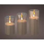 Lumineo Luxus-LED-Kerzen - in Glas - 3x Stuck - grau
