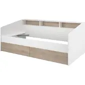 Vente-unique Tagesbett mit 2 Schubladen 90 x 200/190 cm – Eiche matt und Weiß