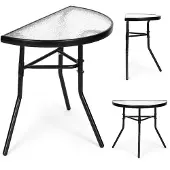 B2X Halbrunder Couchtisch aus Glas für Balkon, Terrasse, Terrasse, schwarz