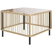 STILVORA Gartentisch PE-Rattan Naturholz 65x65x43 cm mit Glasplatte