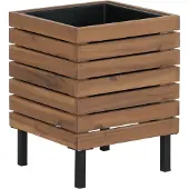 MCW Pflanzkasten P84 Quadratisch Stahl Akazie 43x33x33cm Hellbraun