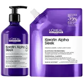 L'Oréal Keratin Alpha Sleek Shampoo Refill Set - 2x500ml