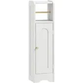 HOMCOM Kleiner Badezimmer-Schrank freistehender Toilettenpapierhalter mit verstellbarem Regal Nischen Weiß