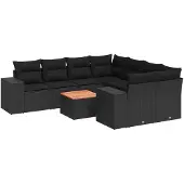 vidaXL 9-tlg. Garten-Sofagarnitur mit Kissen Schwarz Poly Rattan