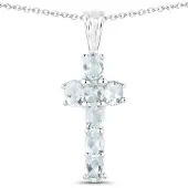 Vira Jewels Anhänger mit Kette 925-Sterling Silber rhodiniert Glänzend Aquamarine hellblau