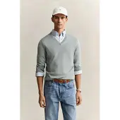 Gant Pullover Classic Cotton V-Neck Herren Ceramic Grey-L