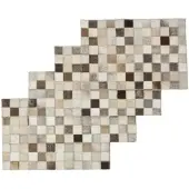 Homescapes TISCHSET 4er-Set grau-beige, Patchwork-Karo, Fell & Leder, 30/46 cm