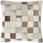 Homescapes PATCHWORK-KISSEN Fell & Leder 45/45 cm kariert