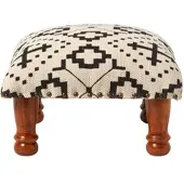 Homescapes HOCKER Reva mit Holzbeinen, schwarz-creme gemustert, 40/40 cm