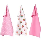 Homescapes GESCHIRRTÜCHER Cupcakes, 3er-Set, 100% Baumwolle