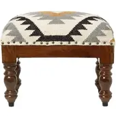 Homescapes KELIM-HOCKER Agra mit Holzbeinen, Ethno-Muster, 50/40/30 cm