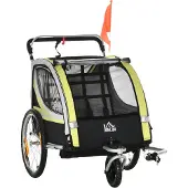 HOMCOM 2 in 1 Kinderanhänger, Fahrradanhänger mit 5-Punkt Sicherheitsgurt, Gelb