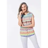 Goldner Kurzarm Printbluse für Damen multicolor in bunt / gemustert | Gr.: 46