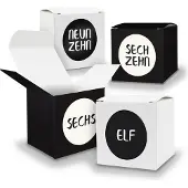 Itenga Adventskalender zum Füllen 24x Würfel 5cm SCHWARZ + WEIß + Sticker V17 Z23
