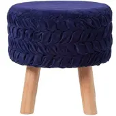 Homescapes SAMT-HOCKER Lyla, blau plissiert, 40/40/41 cm