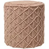 Homescapes SITZPOUF Delilah rund, hellbraun im Makramee-Stil, 40/40/42 cm