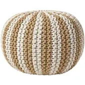 Homescapes STRICKPOUF rund, beige-creme gestreift, 50/50/40 cm