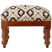 Homescapes HOCKER Reva mit Holzbeinen, schwarz-creme gemustert, 50/40/30 cm