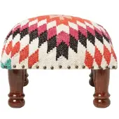 Homescapes KELIM-HOCKER Manila mit Holzbeinen, Ethno-Muster, 40/40/25 cm