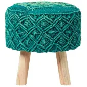 Homescapes MAKRAMEE-HOCKER Willow petrolgrün, 41/41/43 cm