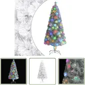The Living Store Künstlicher Weihnachtsbaum mit Beleuchtung Weiß 150cm Glasfaser