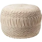 Homescapes SAMT-POUF Sofia creme, plissiert in Flechtoptik, 50/50/35 cm