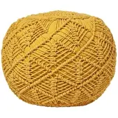 Homescapes POUF senfgelb im Makramee-Stil, 40/40/35 cm