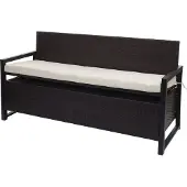 Mendler Poly-Rattan 3er Sitzbank MCW-F39, Gartenbank Truhenbank, Staufach Aufbewahrung Sitzkissen braun, Kissen creme