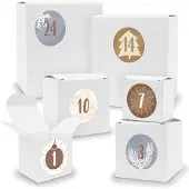 Itenga Adventskalender zum Füllen 24x Quader Würfel gemischt WEISS + Sticker (V01 Z15)