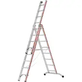 Hymer Stufenmehrzweckleiter mit Wandlaufrollen 3x8 Sprossen/Stufen