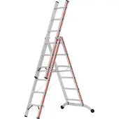 Hymer Stufenmehrzweckleiter mit Wandlaufrollen 3x6 Sprossen/Stufen